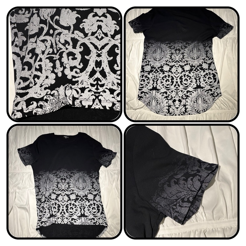 Men’s XL black and mid-evil screened patterned tailed shirt by Lure-2